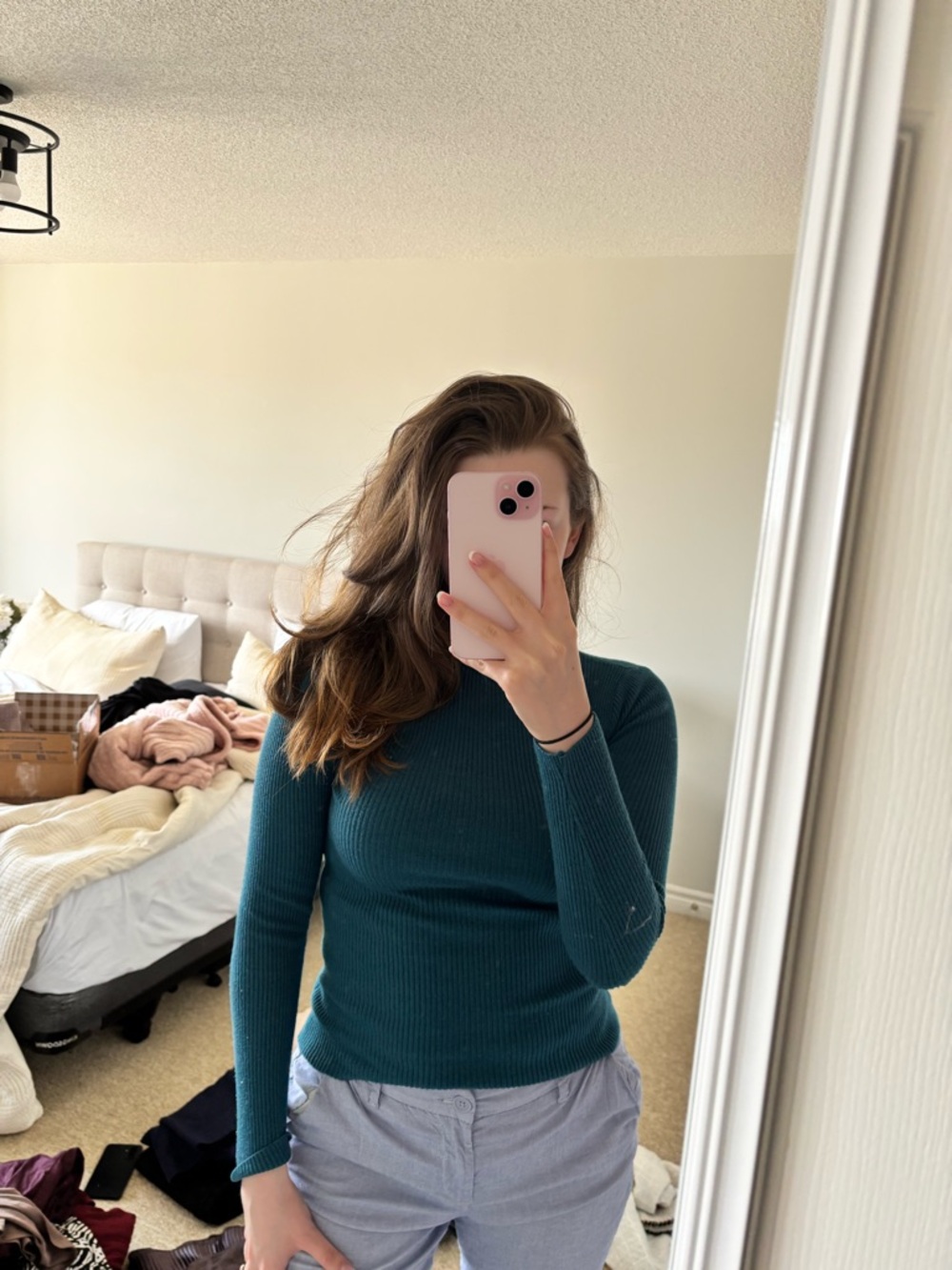 Ribbed Long Sleeve Crewneck Top in Deep Teal 2 for 1